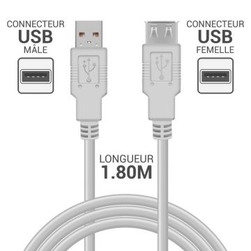 Rallonge USB 2.0 en 1.8m série A, débit 4.8Gb/s - 11318