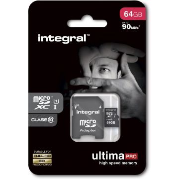 microSD 64Go INTEGRAL - Class 10 jusqu'à 90Mb/s - INMSDX64G10-90U1