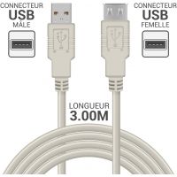 Rallonge USB 2.0 A/A M/F en 3 mètres - 11330