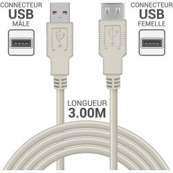 Rallonge USB 2.0 A/A M/F en 3 mètres - 11330