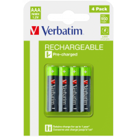 Piles LR03 AAA NiMH, 1.2V, 950mAh, pack de 4 rechargeables - Verbatim 49514