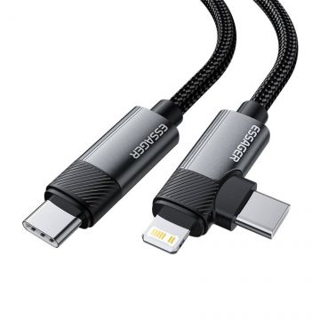 Câble USB Essager EXCTTL-WL0G-P USB-C vers lightning+USB-C 65W 1m (gris)