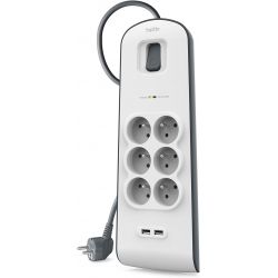 Multiprise BELKIN 6 prises 2USB - Parafoudre - Cordon 2m - BSV604CA2M